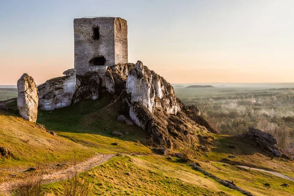 中世纪皇家城堡的废墟在石灰岩上 奥尔斯琴波兰 波兰侏罗纪高地克拉科夫 捷克高地 — 图库照片