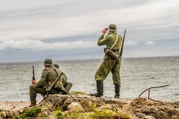 Representación Histórica Soldados Alemanes Durante Segunda Guerra Mundial Soldados Wehrmacht — Foto de Stock