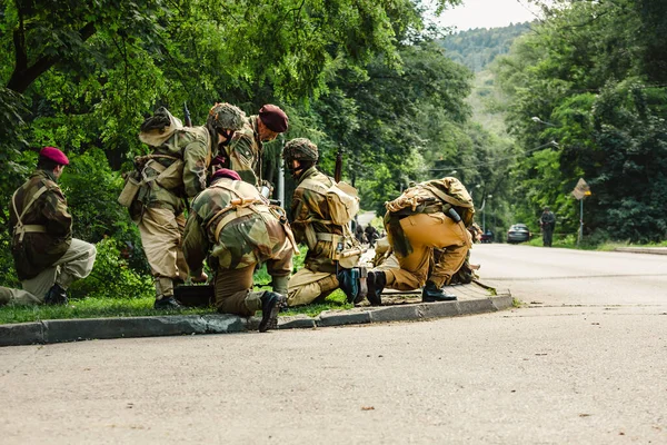 Porabka Polonia Agosto 2021 Reconstrucción Batalla Segunda Guerra Mundial Paracaidistas —  Fotos de Stock