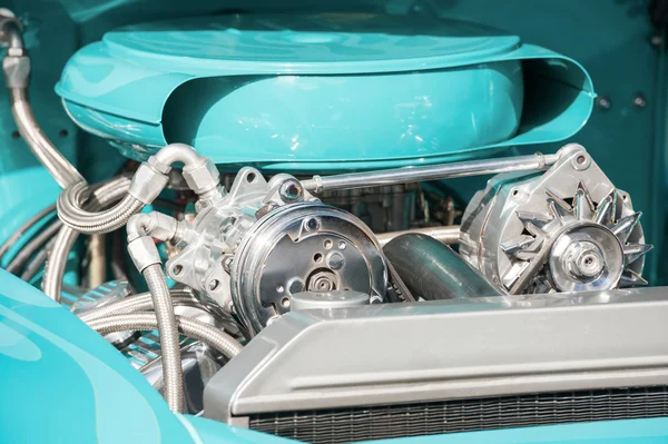 Chrome and blue engine bay — Stock Photo, Image