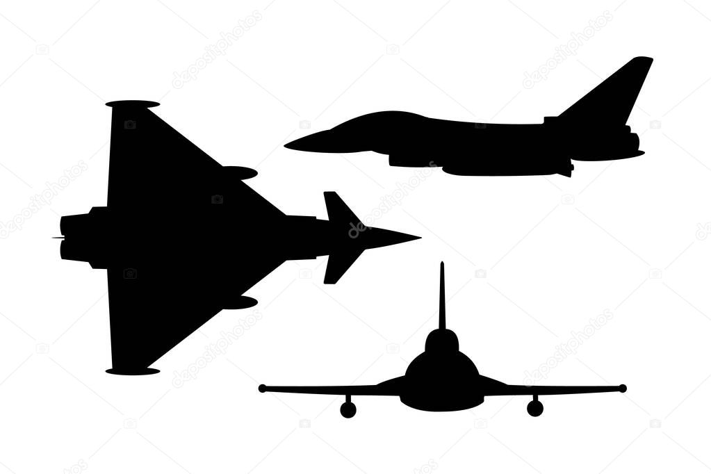 modern fighter jet vector silhouettes on a white background