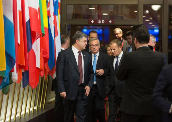 Petro Poroszenko, Jean-Claude Juncker i Donald Tusk — Zdjęcie stockowe