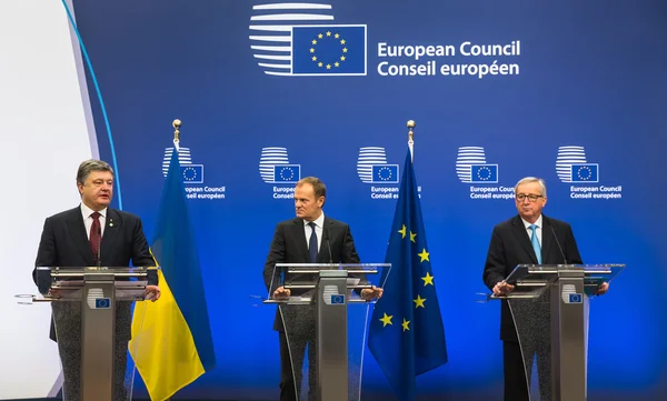 Petro Poroshenko, Jean-Claude Juncker e Donald Tusk — Fotografia de Stock