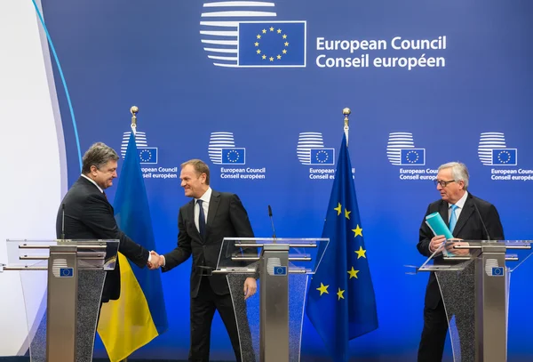 Petro Poroszenko, Jean-Claude Juncker i Donald Tusk — Zdjęcie stockowe
