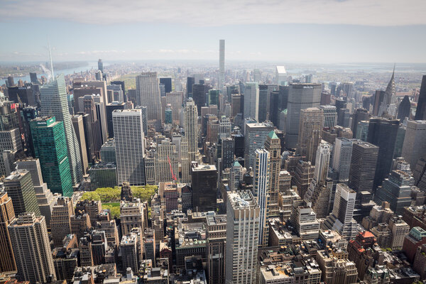 NEW YORK, USA - Apr 30, 2016: New York City Manhattan midtown aerial panorama view with skyscrapers