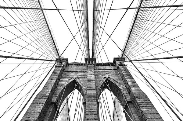 New York, USA. Black and white image of Brooklyn bridge