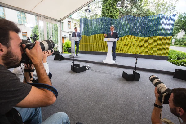 Tisková konference prezidenta Ukrajiny Petro Poroshenko — Stock fotografie