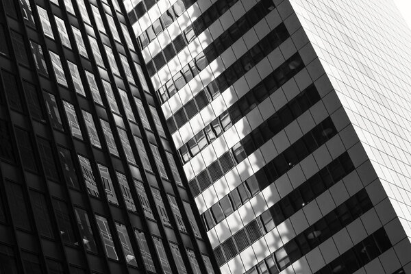 Monochrome facade of a skyscrapers in Manhattan, New York City, USA