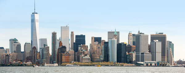 Sunny day in New York. View of Manhattan skyline in NYC, USA