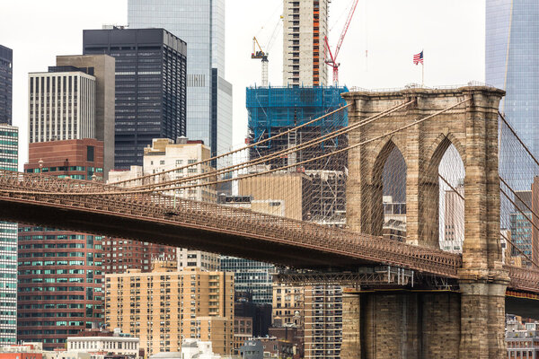 NEW YORK, USA - Apr 29, 2016: View of Brooklyn bridge and Manhattan from Brooklyn