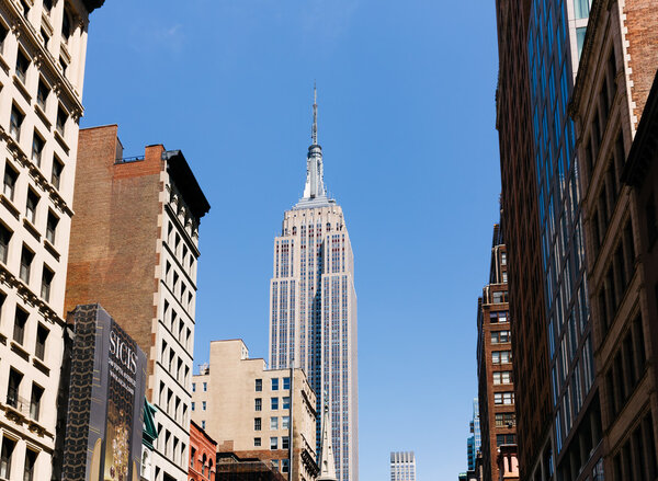 NEW YORK, USA - Apr 30, 2016: View of Empire State Building from Fifth Avenue, Manhattan, New York City