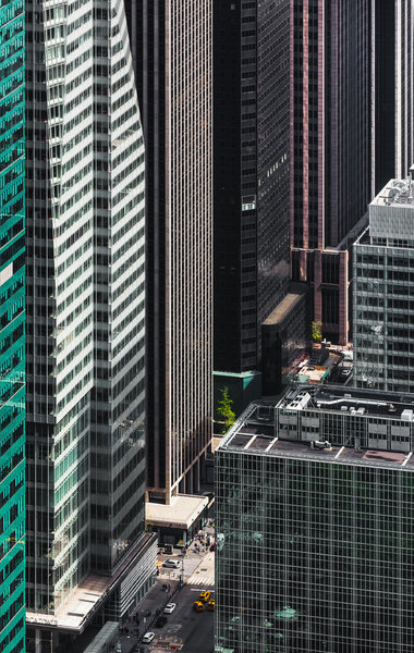 NEW YORK, USA - Apr 30, 2016: Streets and roofs of Manhattan. New York City Manhattan midtown birds eye view