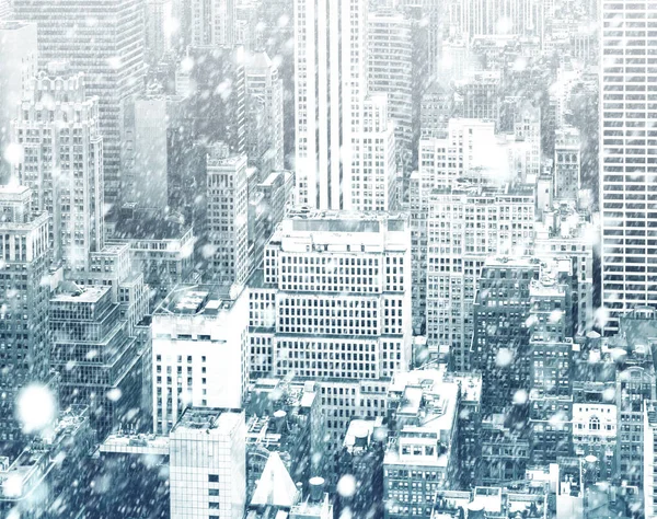 Зима Нью Йорке Падает Снег Нью Йорке Зимний Манхэттен Снегопад — стоковое фото
