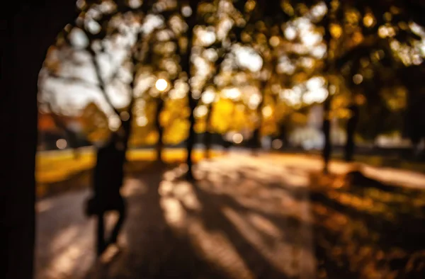 Абстрактный Размытый Фон Ослабленное Изображение Осеннего Парка Деревьями Листвой Дорожками — стоковое фото