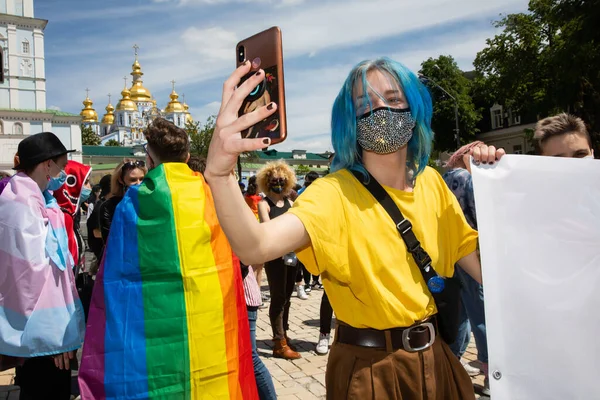 Kyiv Ucrânia Maio 2021 Uma Marcha Apoio Pessoas Transexuais Foi — Fotografia de Stock