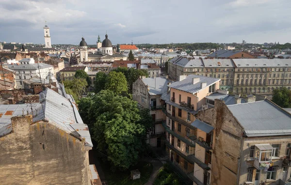 Lviv Ukraine Ιούνιος 2021 Αεροφωτογραφία Της Ιστορικής Παλιάς Πόλης Της — Φωτογραφία Αρχείου