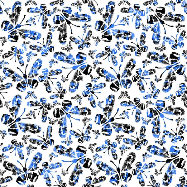 Abstract Butterfly Seamless Pattern Blue White Black Colors Grunge Splash — Stock Photo, Image