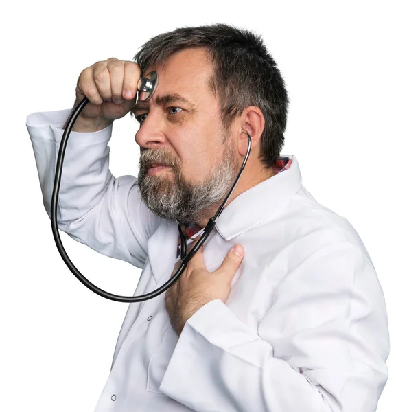 Őrült orvos a sztetoszkóp — Stock Fotó