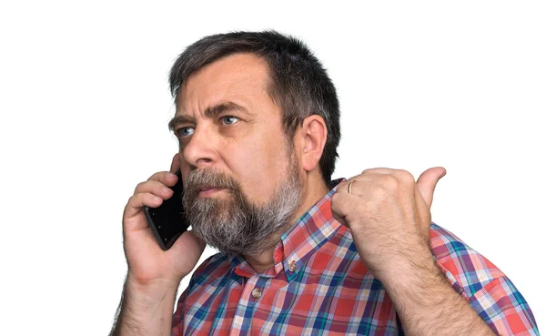 Mężczyzna w średnim wieku mówi na telefon komórkowy — Zdjęcie stockowe
