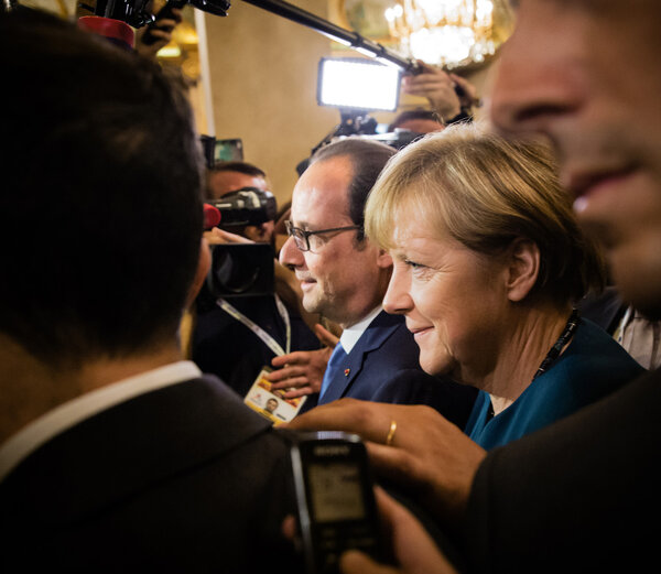 Angela Merkel and Francois Hollande after the meeting on the ASE