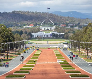 Canberra Australia capital view from war museum to parliament ho clipart