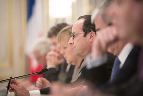 Angela Merkel en Francois Hollande — Stockfoto