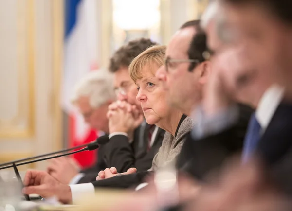 Angela Merkel és Francois Hollande — Stock Fotó