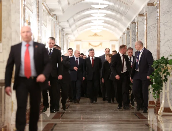 Lukashenko, Poroshenko and Angela Merkel — Stock Photo, Image