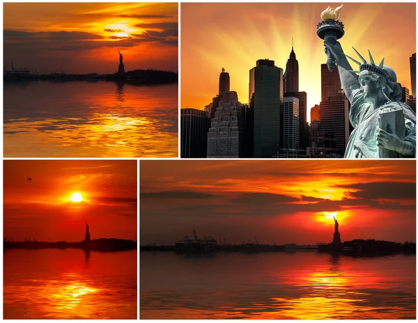 Statue of Liberty and the setting sun — Stock Photo, Image