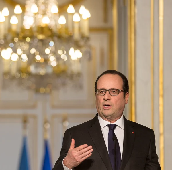 Presskonferens av Francois Hollande — Stockfoto