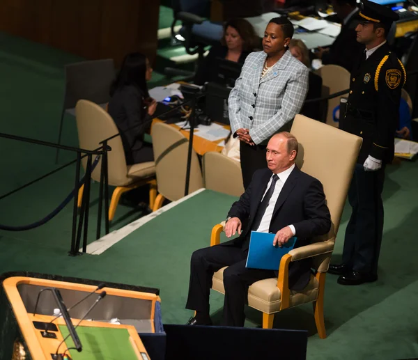Vladimir Putin pada sesi ke-70 Majelis Umum PBB — Stok Foto
