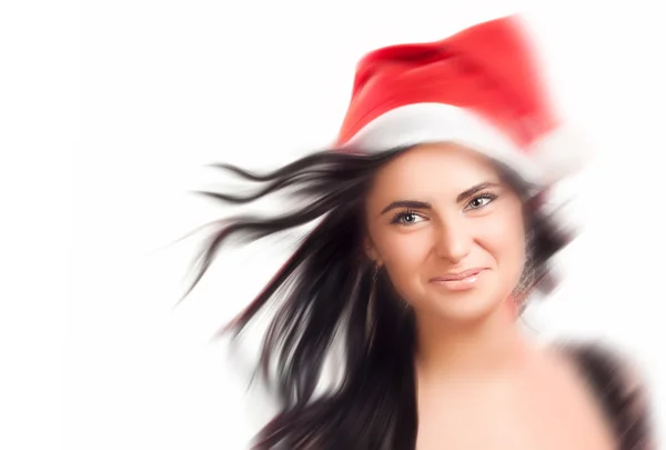 Mujer bonita en sombrero de Santa Claus rojo —  Fotos de Stock