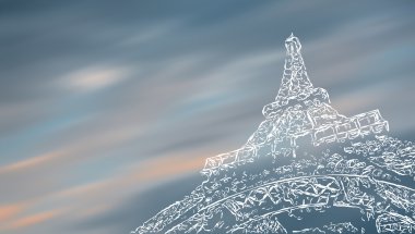 Stilize Eyfel Kulesi gökyüzü arka plan bulanık