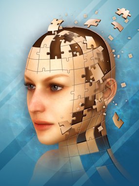 Three dimensional puzzle creating a female head clipart
