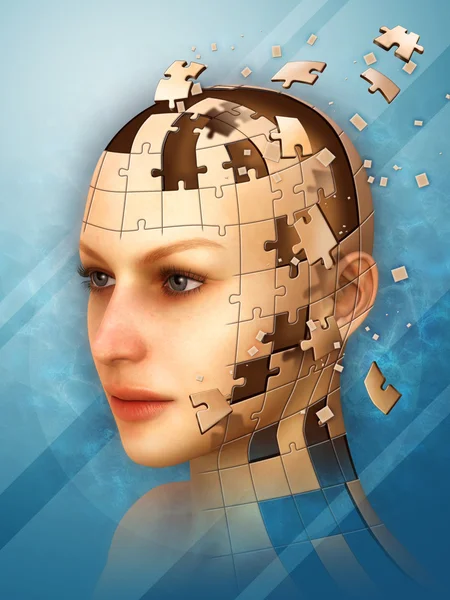 Трехмерная головоломка, создающая женскую голову — стоковое фото