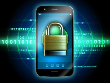 Bir veri akışı üzerinde asma kilit ile Smartphone. 