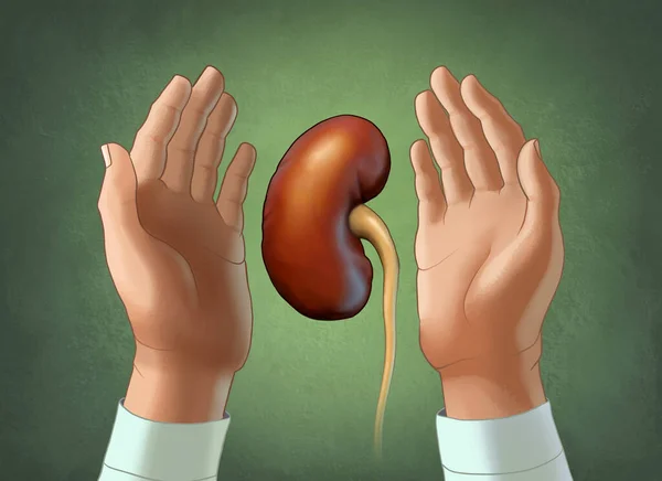 Zwei Hände Die Eine Niere Schützen Digitale Illustration — Stockfoto