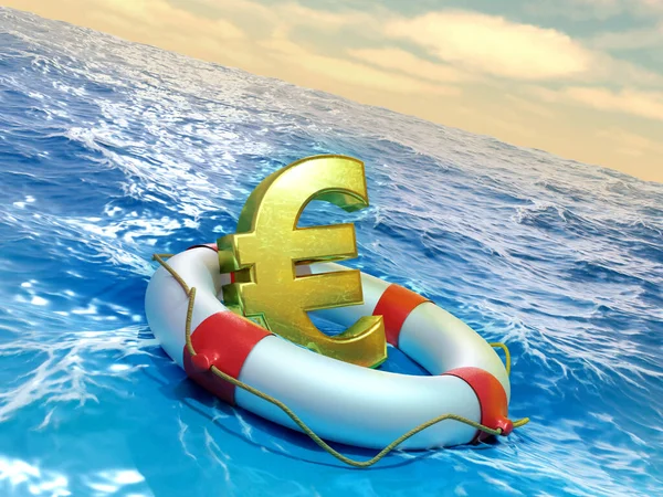 Lifesaver Prevents Euro Symbol Sink Ocean Digital Illustration — Stock Photo, Image