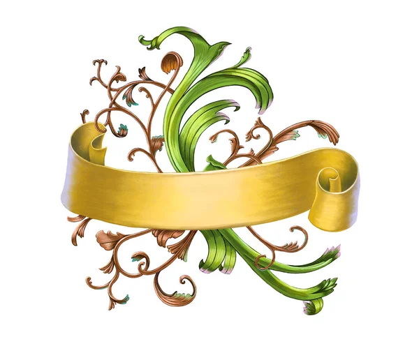 Golden Banner Ornamental Background Hand Drawn Digital Illustration — Stock Photo, Image