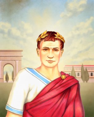 İmparator Julius Caesar 'ın portresi. Karışık ortam illüstrasyonu. Kendi çizimlerime ve 3 boyutlu modellerime dayanarak, referans olarak gerçek modeller kullanılmadı..