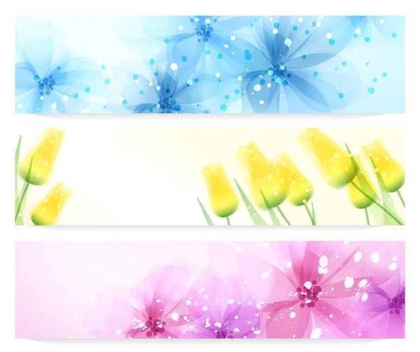 Banderas de primavera. Fondo de flores vectoriales . — Archivo Imágenes Vectoriales