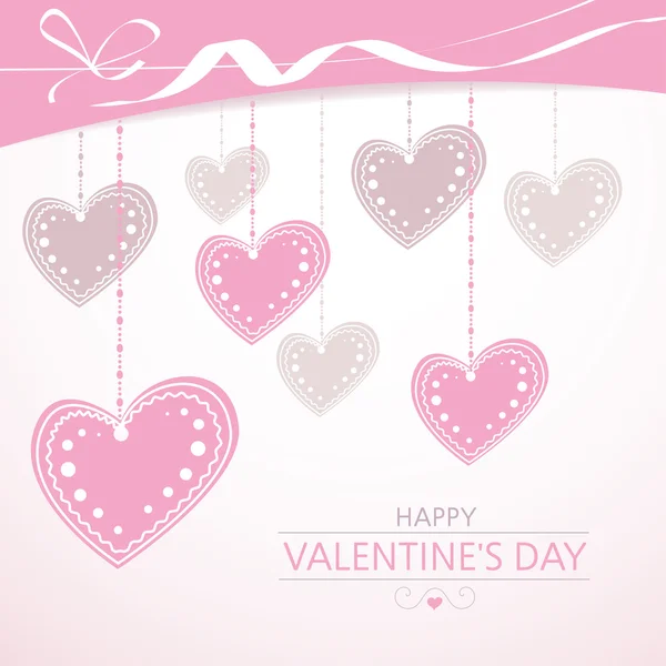 Valentin háttér, rózsaszín szívekkel — Stock Vector