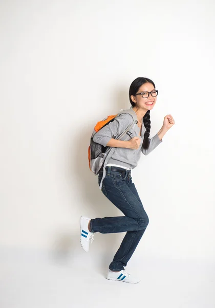 Asian college girl celebrating success in joy — Stock Photo, Image