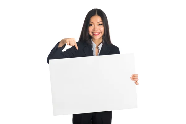 Business woman with cardboard — Stock Photo, Image