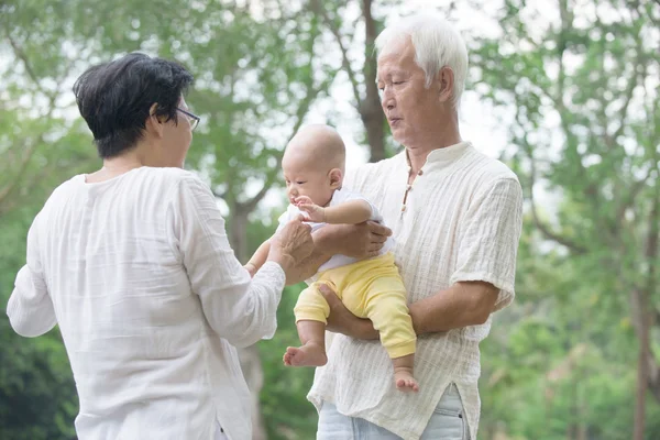 玩着宝贝孙子的爷爷奶奶 — 图库照片