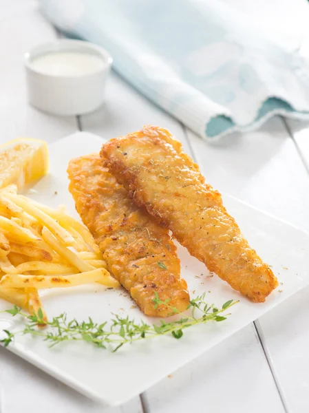 Pesce e patatine fritte sul piatto — Foto Stock