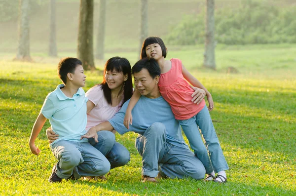 Famiglia giocosa e sorridente nel parco — Foto Stock