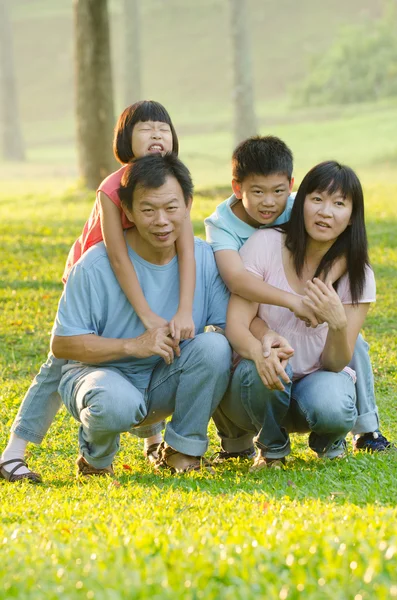 Famiglia giocosa e sorridente nel parco — Foto Stock