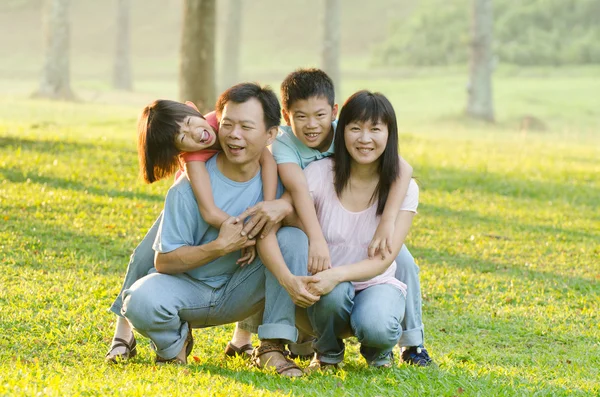 Familjen lekfulla och leende i park — Stockfoto