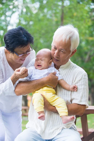 玩着宝贝孙子的爷爷奶奶 — 图库照片